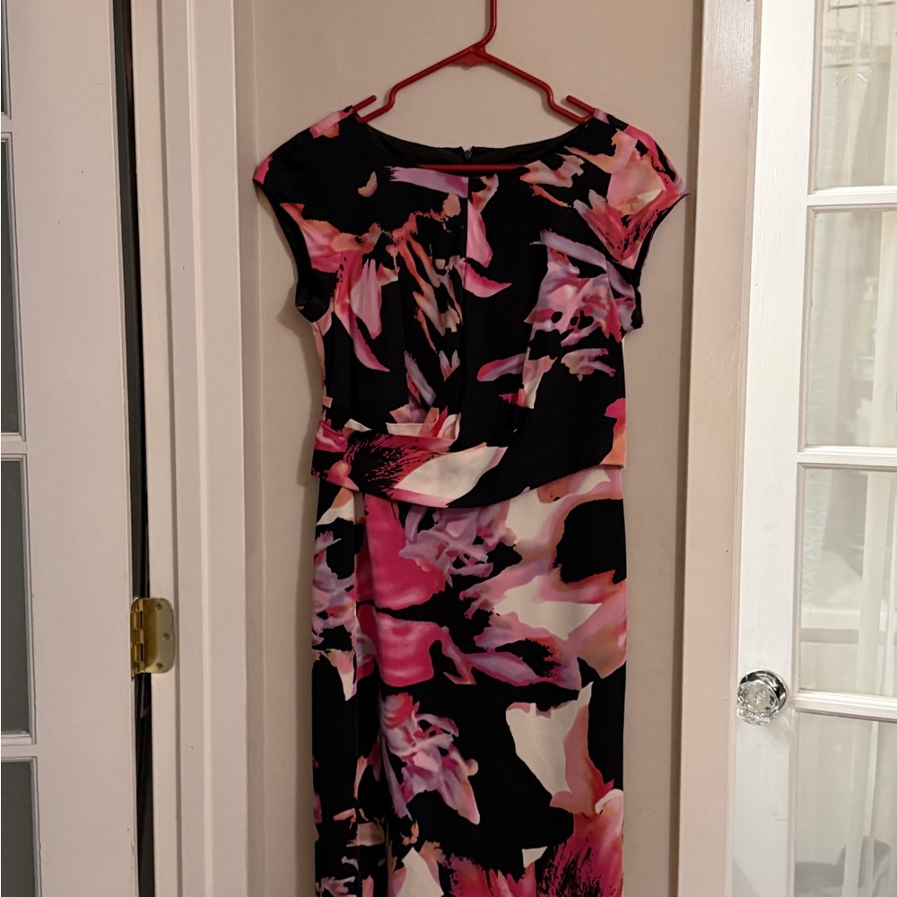 Banana Republic Black Floral Pink Printed Cap-Sleeve Dress